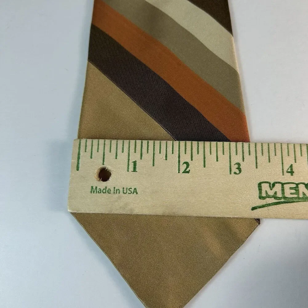 Countess Mara Men’s Tan Brown Olive Burnt Orange Stripe 100% Silk Vintage Tie